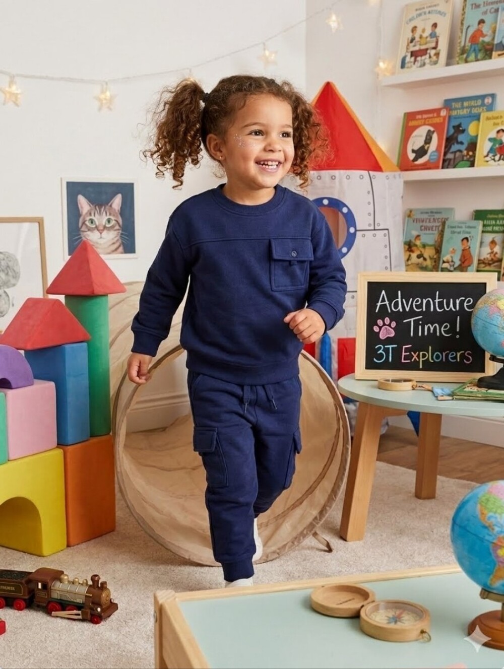Cat & Jack Toddler Crewneck Sweatshirt & Cargo Jogger Set Navy Blue 3T